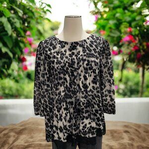 Leopard Print Blouse L Lace Animal Casual Chic Flowy Trendy Fall Relaxed Weekend
